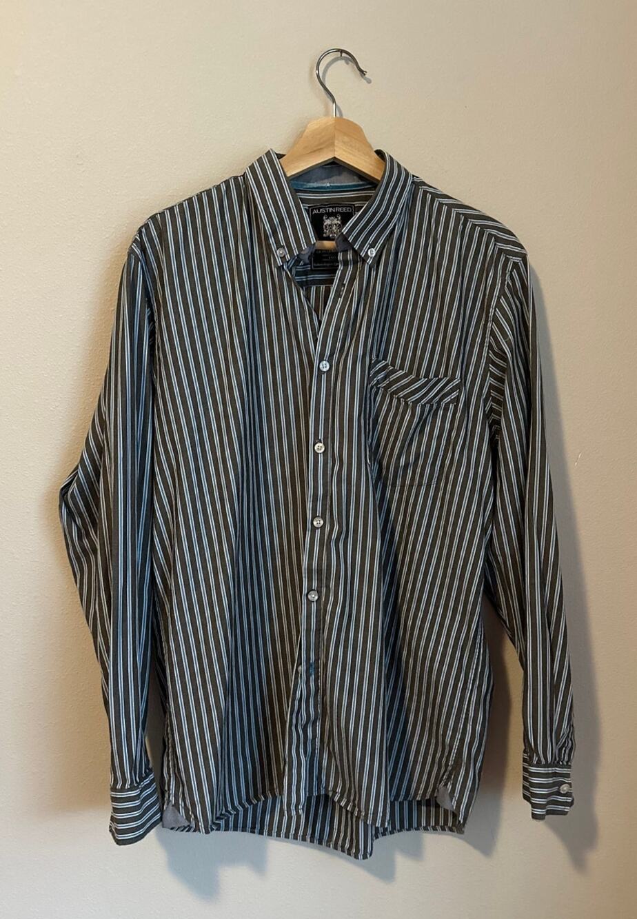AUSTIN REED 100% Cotton Blue White Striped Button Down Shirt Size L